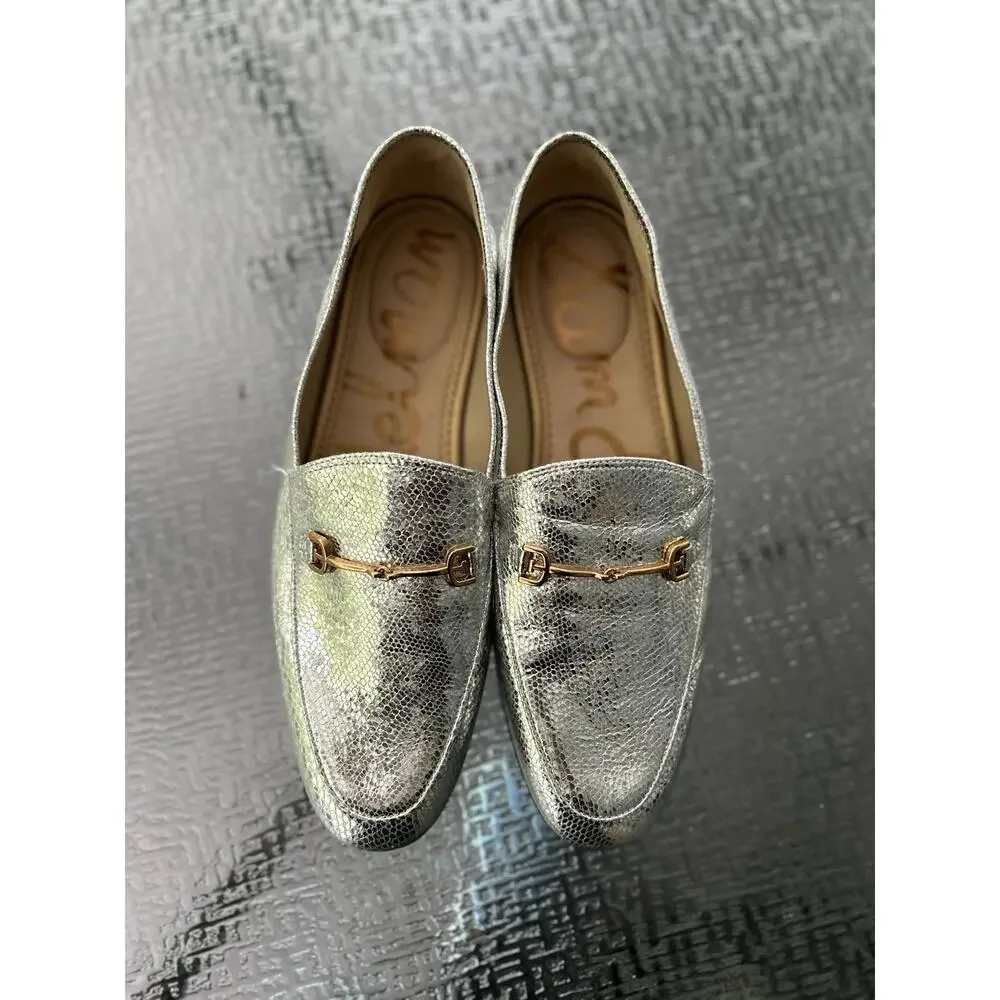 Sam Edelman Loraine Bit Loafers Metallic Silver Gold Hardware Size